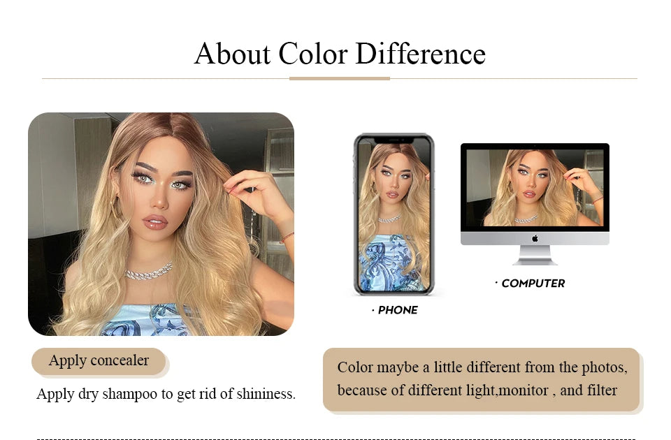 HENRY MARGU Light Brown Long Natural Wavy Wig Synthetic Hair Wig with Bangs for Women Daily Wear Hear Resistant Party Fake Hair