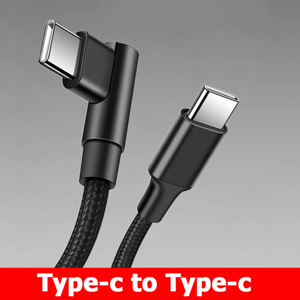 100W 90 Degrees Type C to USB C Cable for iPhone 15 Pro max plus ipad Pro Fast Charging PD QC 4.0 3.2 USB-C Type C Gaming Cable
