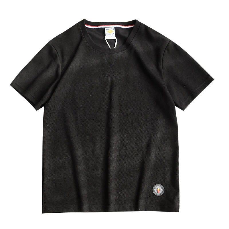 Summer New American Retro Waffle Microchapter T-shirt Men's Fashion Simple Washed Short Sleeve O-neck Casual Loose Youth Tops