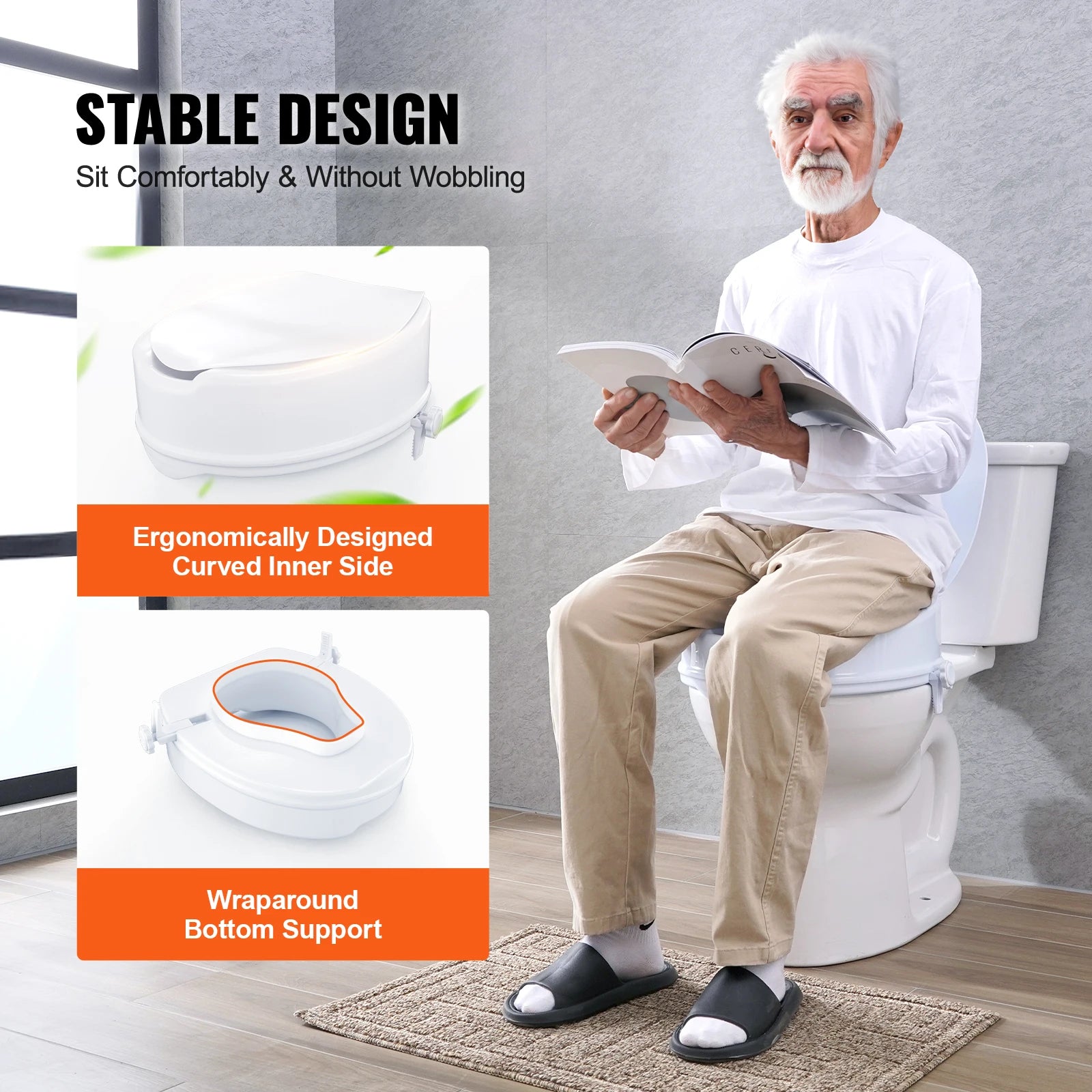 SucceBuy Raised Toilet Seat 5inch Height Raised 300 lbs Screw Rod Locking for Elderly Handicap Patient Pregnant Medical