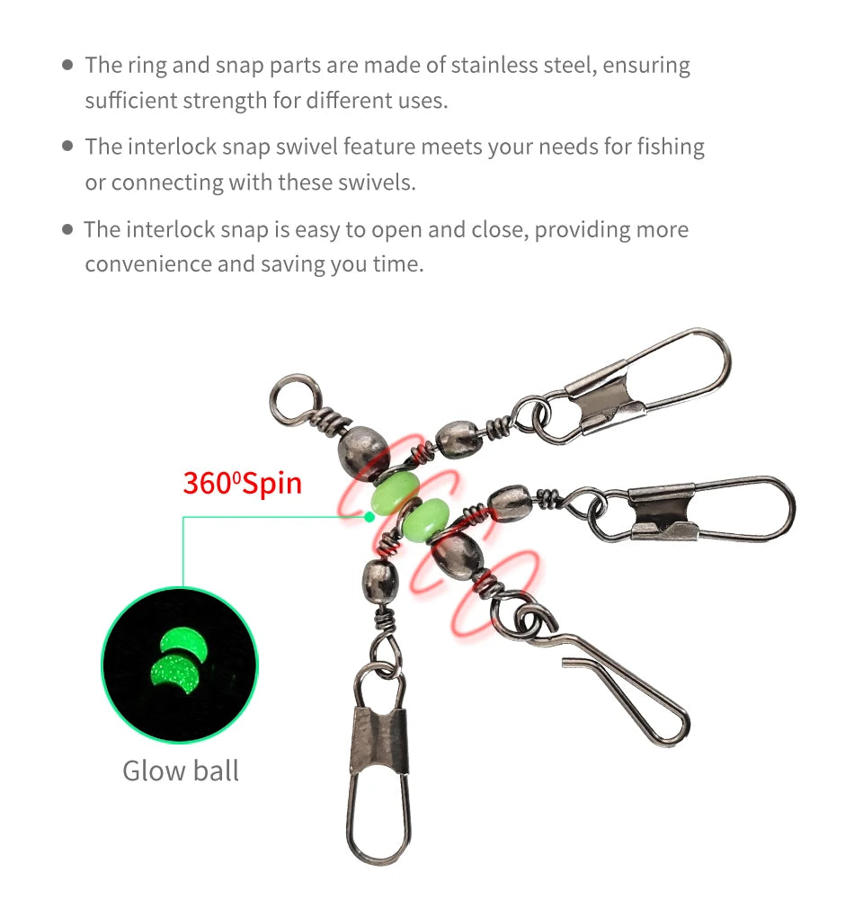 New 8# 10# Squid Jig Lure Swivels Fishing Bearing Rolling Swivel Solid Ring Fishing Connector With Interlock Snap Accessories