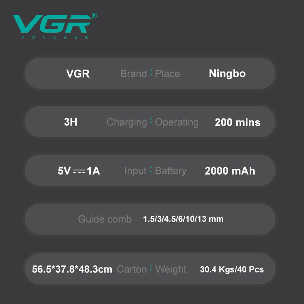 VGR hair clipper gradient color body high-end hair trimmer intelligent LCD digital display high-speed electric push shear V-656