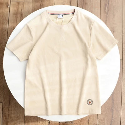 Summer New American Retro Waffle Microchapter T-shirt Men's Fashion Simple Washed Short Sleeve O-neck Casual Loose Youth Tops