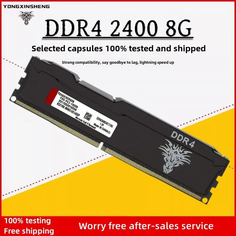 Yongxinsheng 16GB 2X8GB DDR4 RAM 2400MHz 288PIN 1RX8 Desktop Memory RAM PC4-19200MHz Cooling Vest Stick