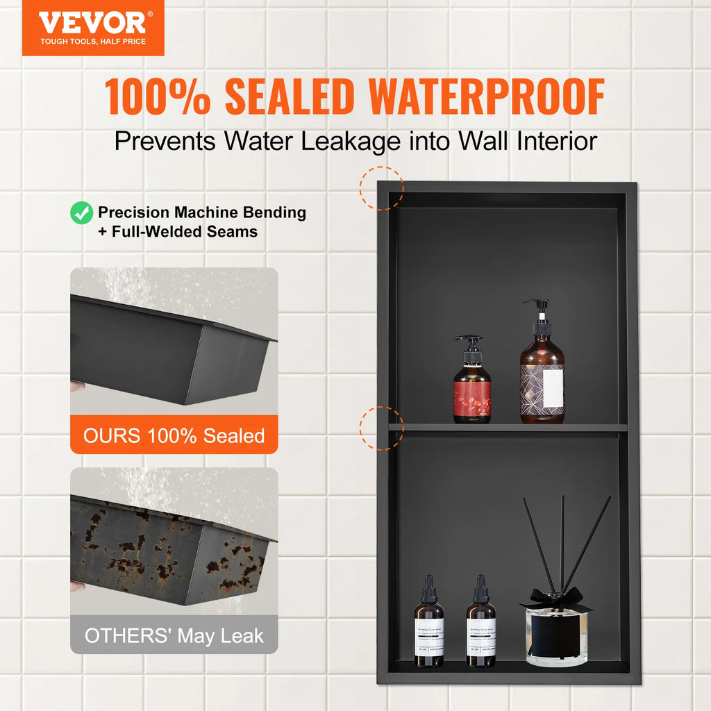 SucceBuy No Tile Shower Niche 304Stainless Steel Wall Inserted Niche Recessed Double Shelves for Shower or Soap Storage Bathroom