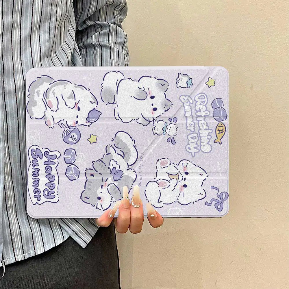 3+Y Type Cute Cat Case with Pencil Holder For 2025 IPad 11th A16 Pro Air 13 11 M3 M2 M4 2025 12.9 " 9 8 7 6 5 4 10Th Mini 7 6