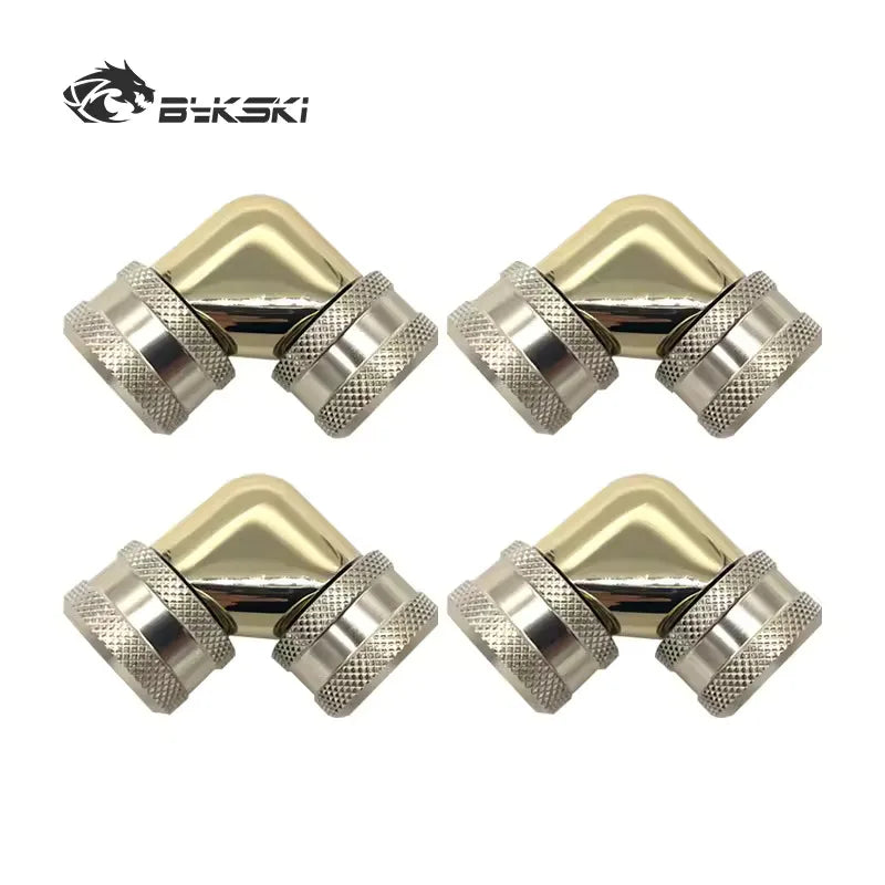 Bykski 4pcs/set Computer Water Cooling 90 Degree Fitting Use for OD12mm/OD14mm/OD16mm Tubing Hand Compression Copper Fitting