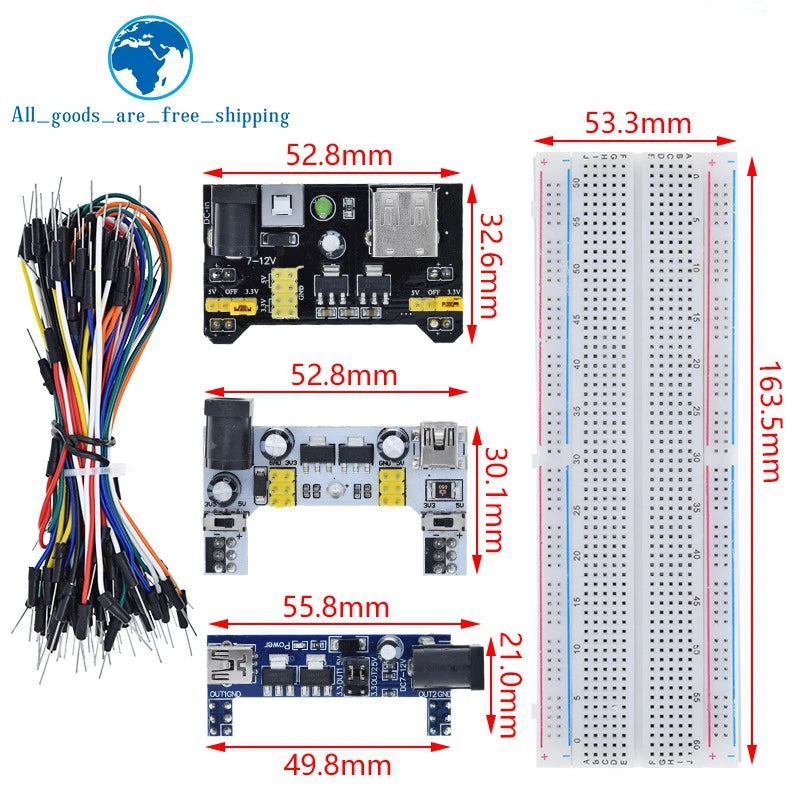 TZT MB-102 MB102 Breadboard 400 830 Point 65 Jumper Wires Solderless PCB Bread Board Test Develop DIY for Arduino Power Module