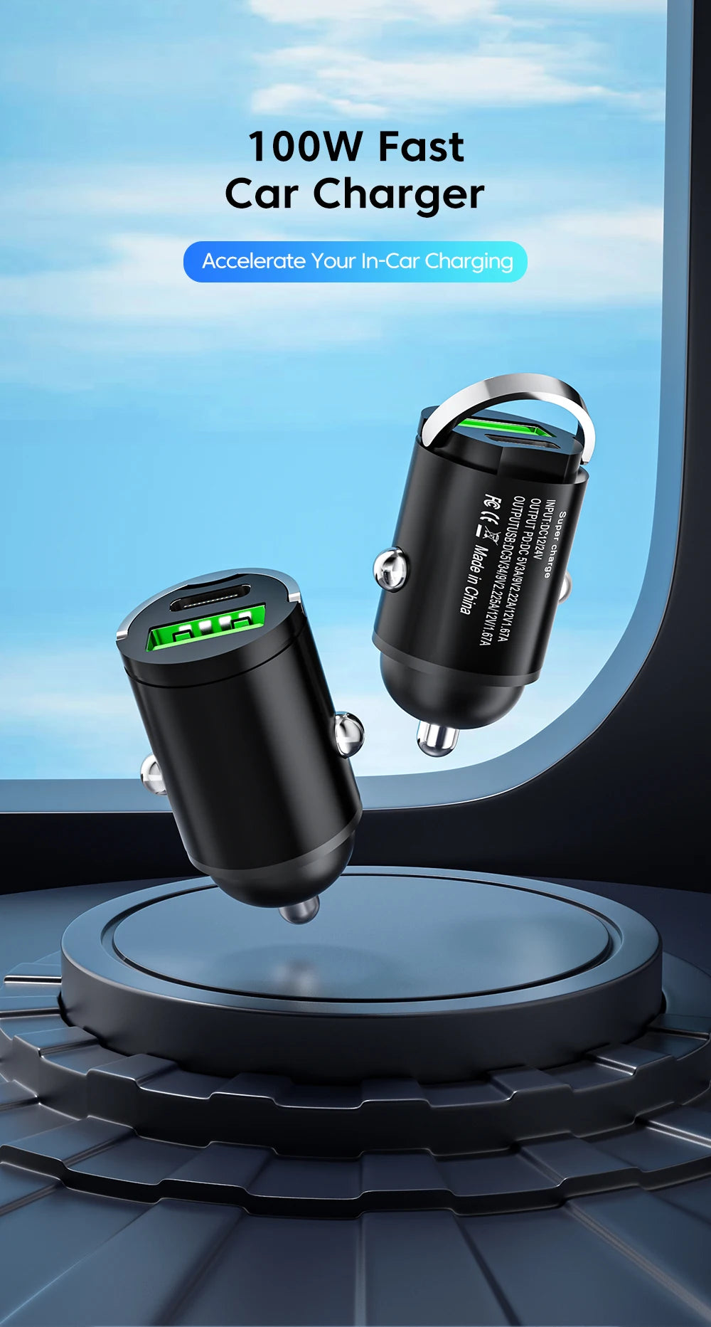 Olaf 100W Mini Car Charger Lighter Fast Charging for iPhone QC3.0 Mini PD USB Type C Car Phone Charger for Xiaomi Samsung Huawei