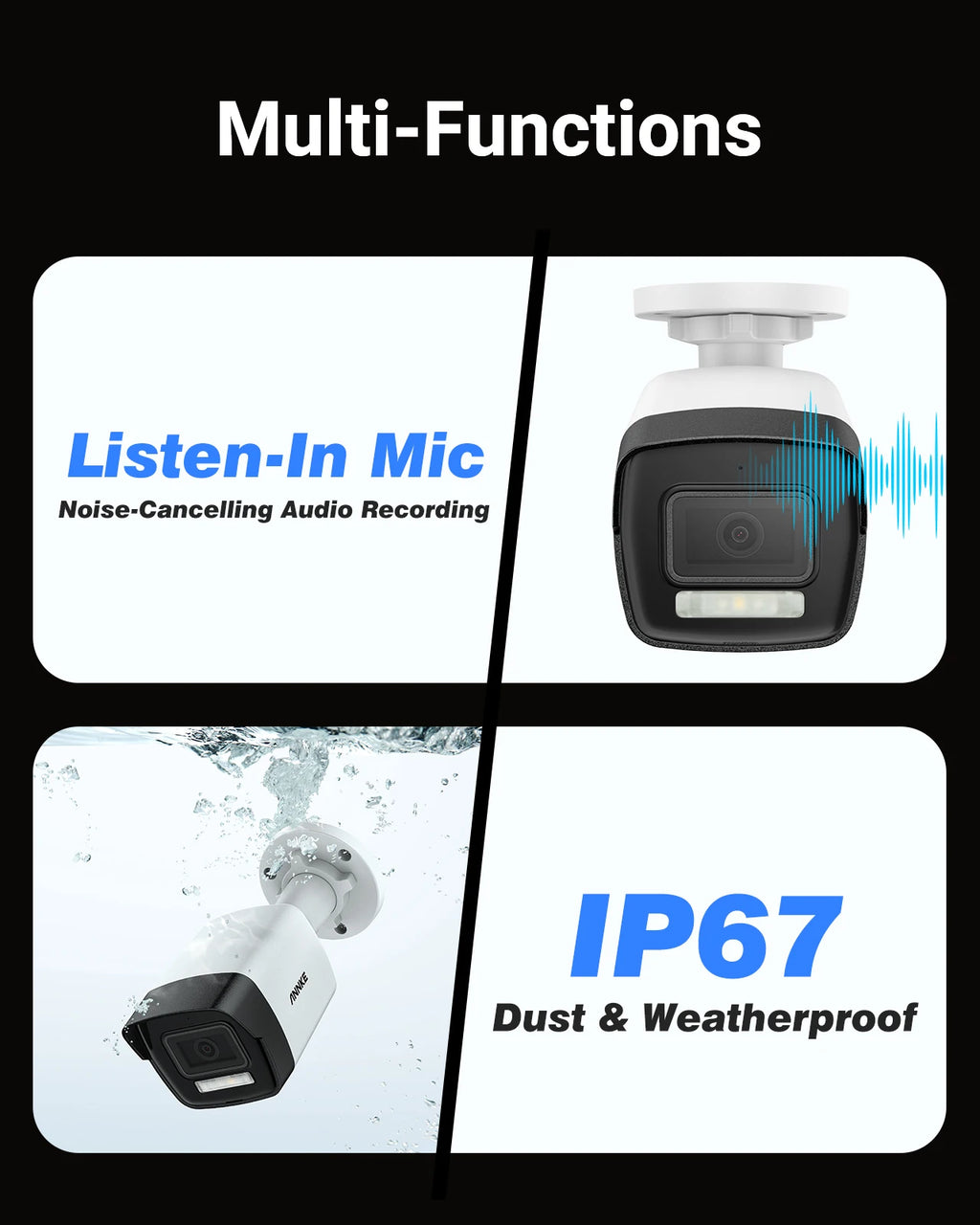 ANNKE 3K IR Network Camera Built-in microphone Indoor Outdoor Security Cameras H.265+ 5MP Support PoE DC12V IP Camera 1PC