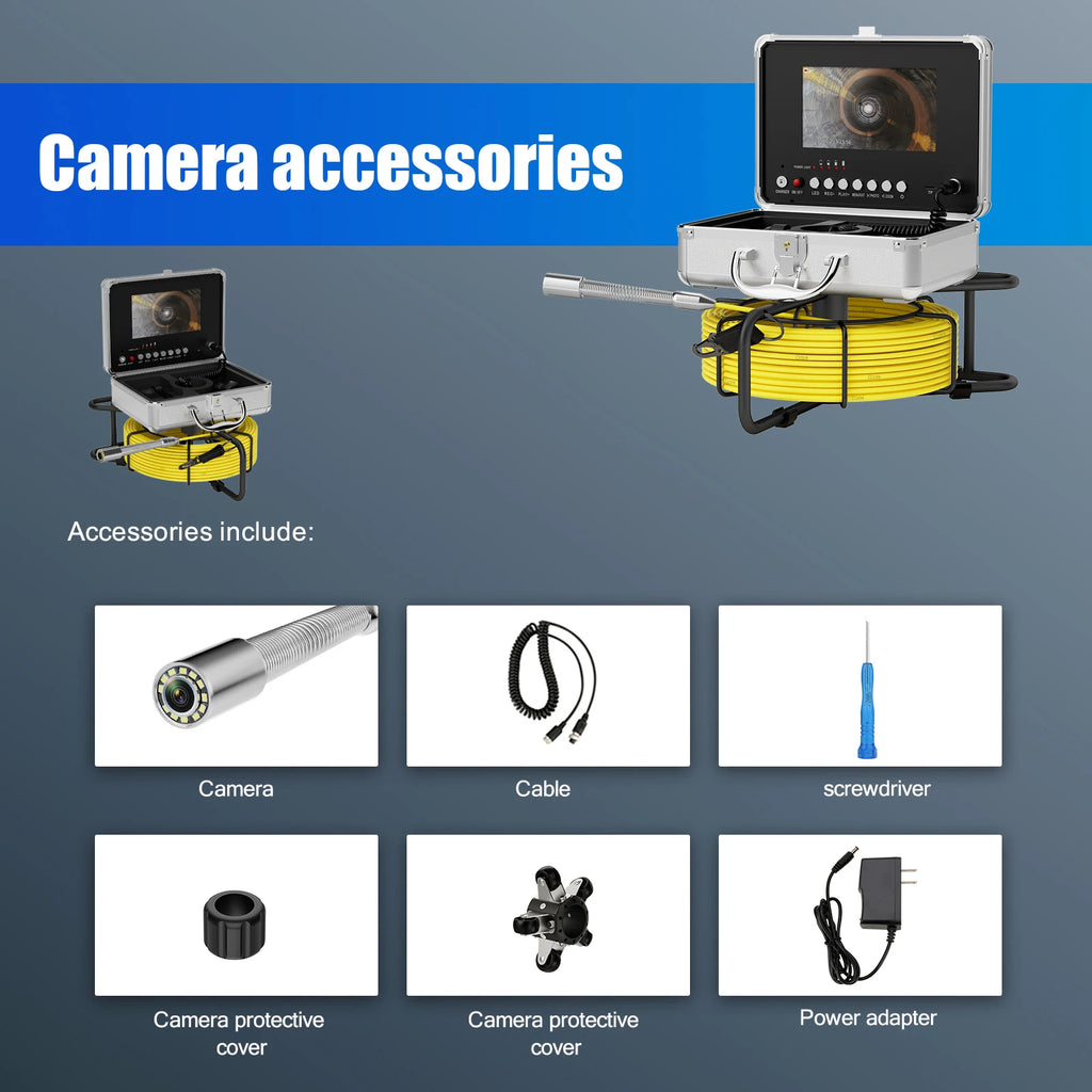 Endoscope Camera 7" DVR 1080P Waterproof Sewer Pipe Inspection Camera 17MM/23MM Endoscope Camera With 2650MA Battery 16GB Card