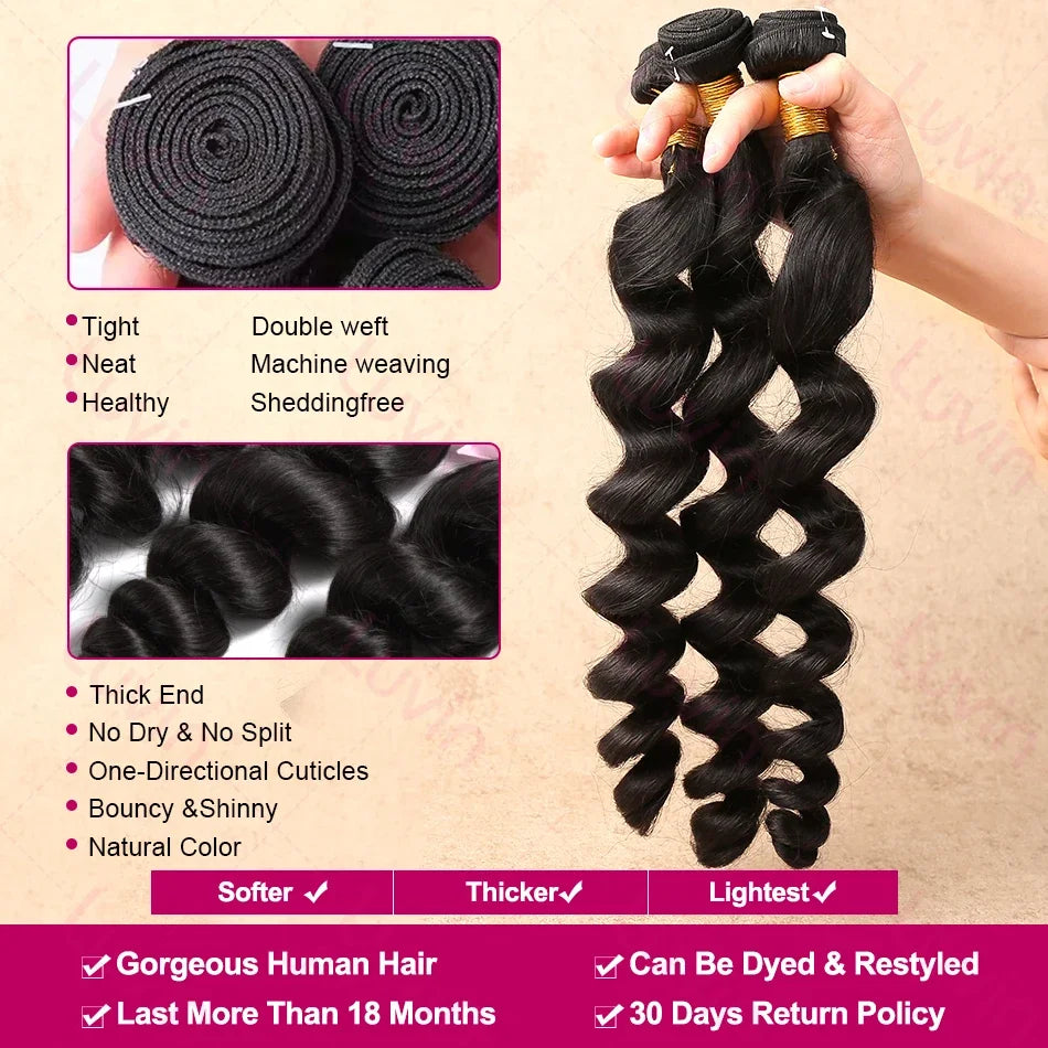28 38 Inch 18A Loose Wave Bundles Human Hair Bundles Raw Virgin Unprocessed Extensions Loose Deep Wave Bundles Double Weft Braid