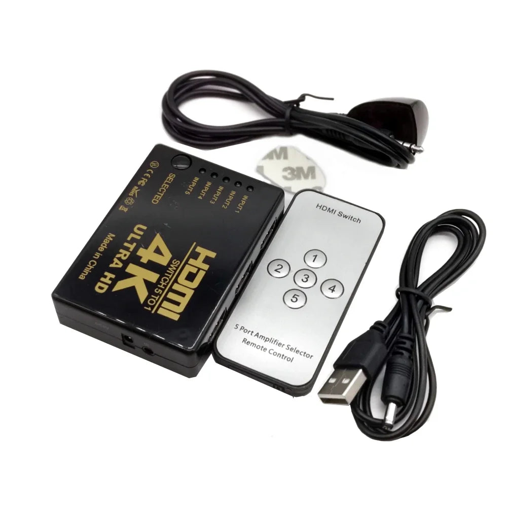 HD 4K*2K HDMI-compatible Switcher 1x5 Port 5 input in to 1 Switch Selector Splitter Hub With IR Remote 3D for PS3 Xbox 360 HDMI