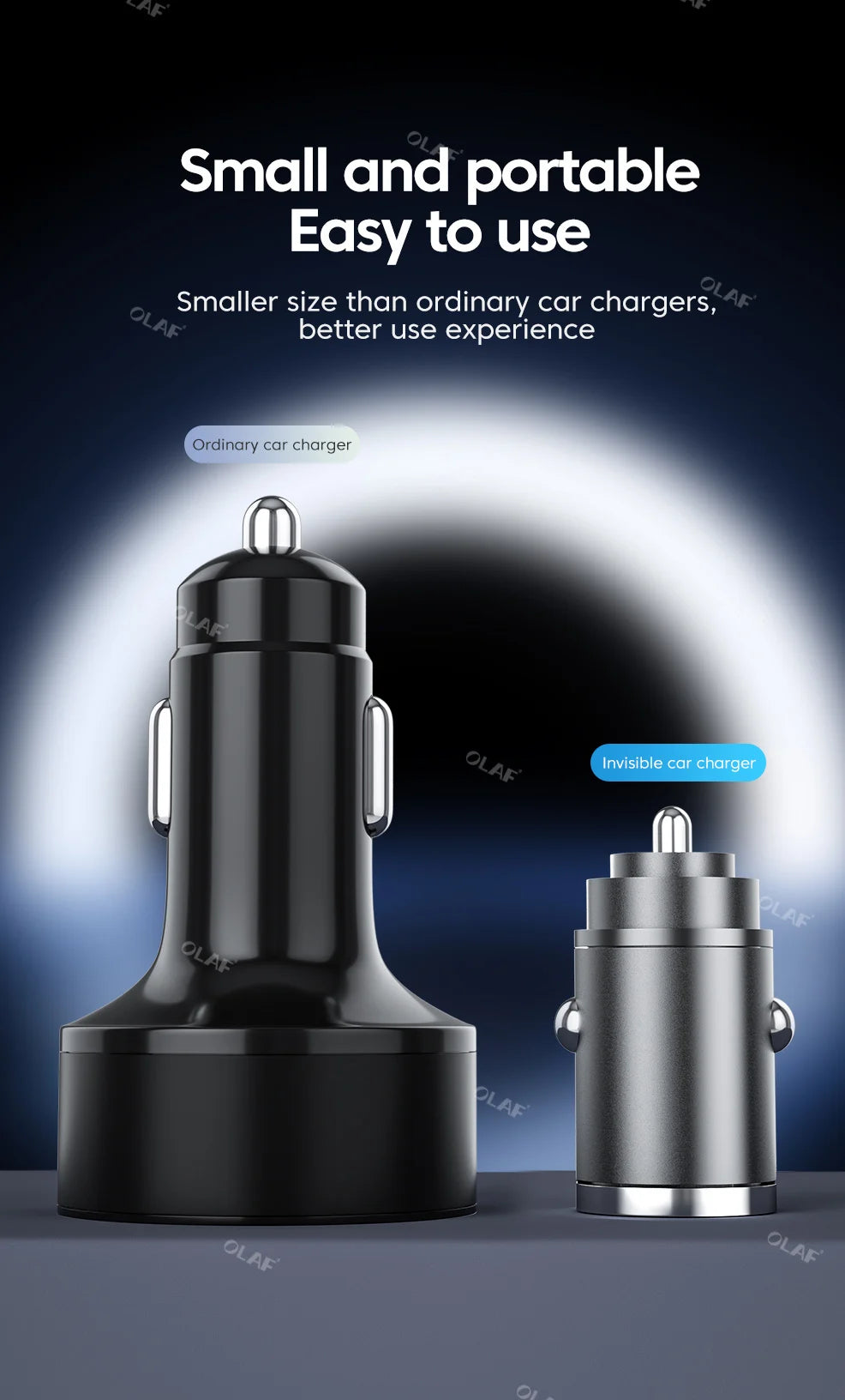 Olaf 100W Mini Car Charger Lighter Fast Charging for iPhone QC3.0 Mini PD USB Type C Car Phone Charger for Xiaomi Samsung Huawei