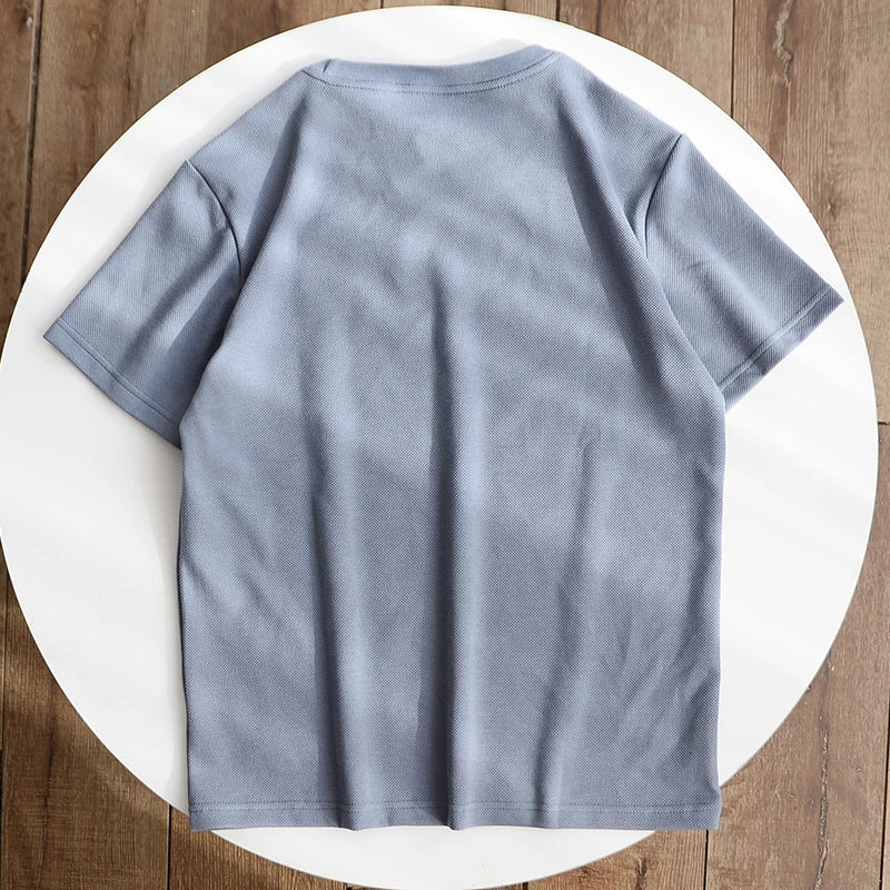 Summer New American Retro Waffle Microchapter T-shirt Men's Fashion Simple Washed Short Sleeve O-neck Casual Loose Youth Tops