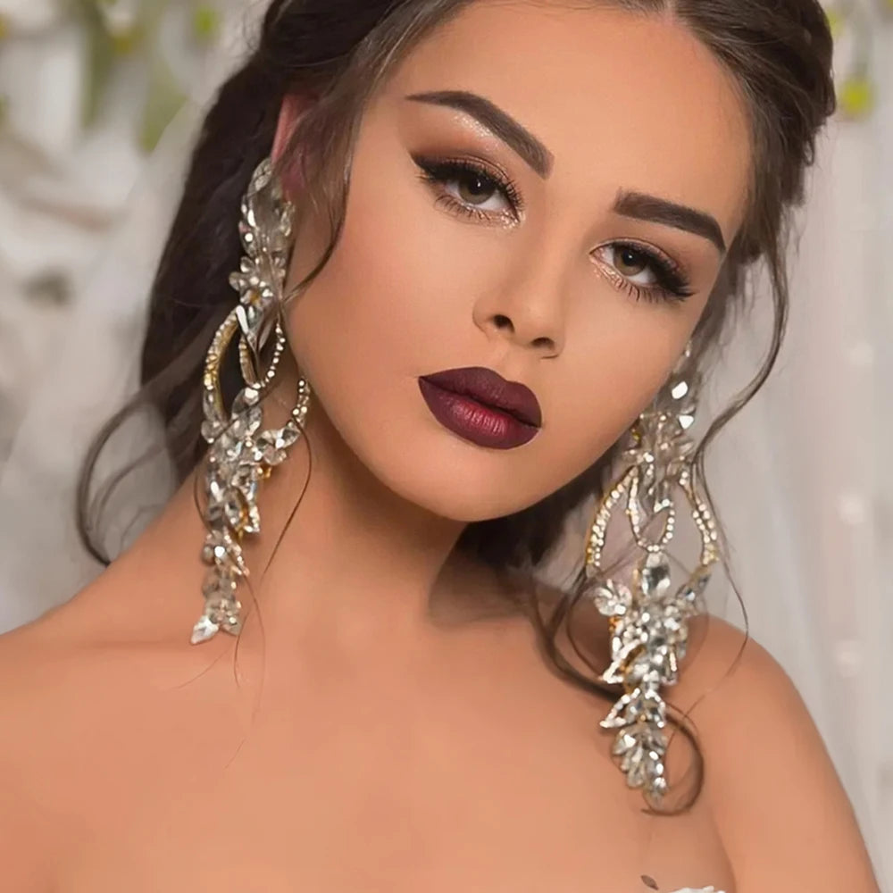 Stonefans Oversize Statement Dangle Earrings for Women Wedding Jewelry Exaggerate Gift Hollow Rhinestone Hanging Earrings Bridal