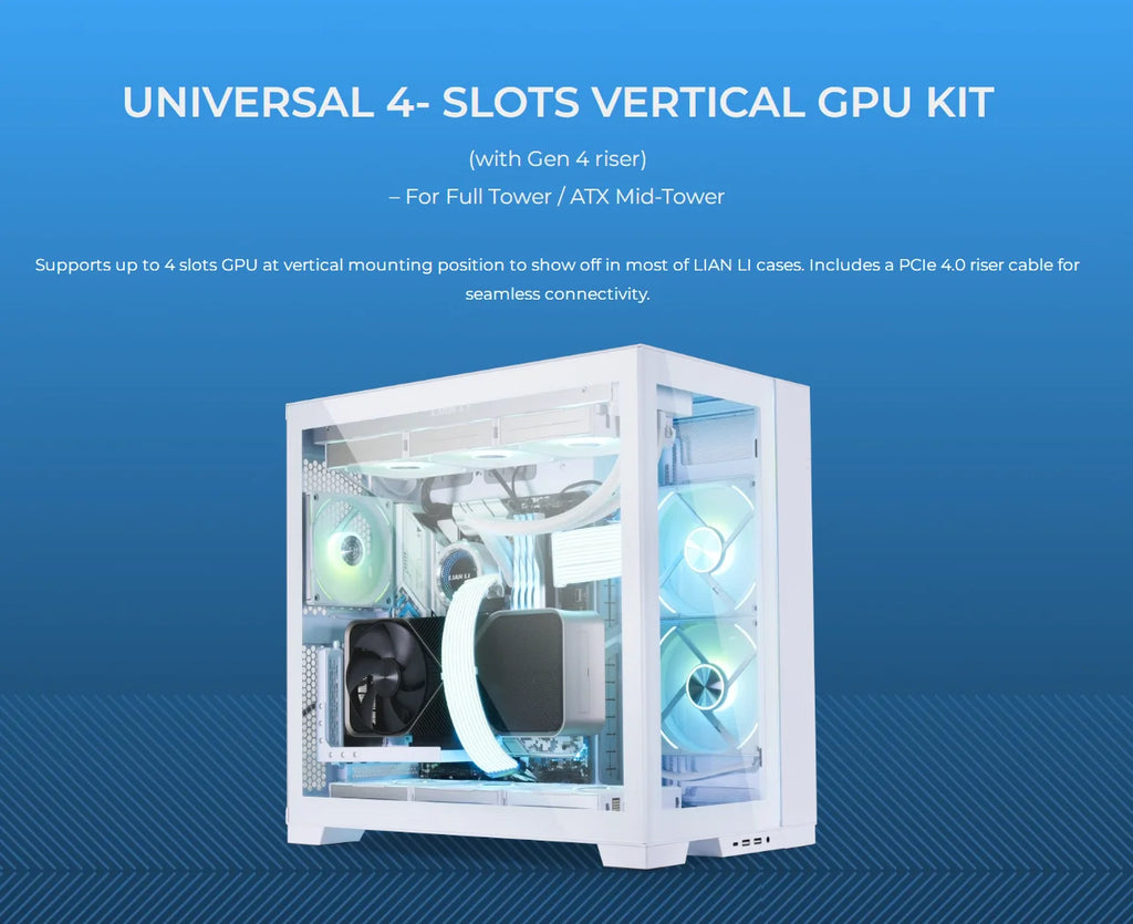 LIANLI VG4-4-V2 UNIVERSAL 4-SLOTS VERTICAL PCIE4.0 GPU KIT Inclusion wire Black/White, Suitable for O11D/EVO/XL/Vision/LANCOOL3