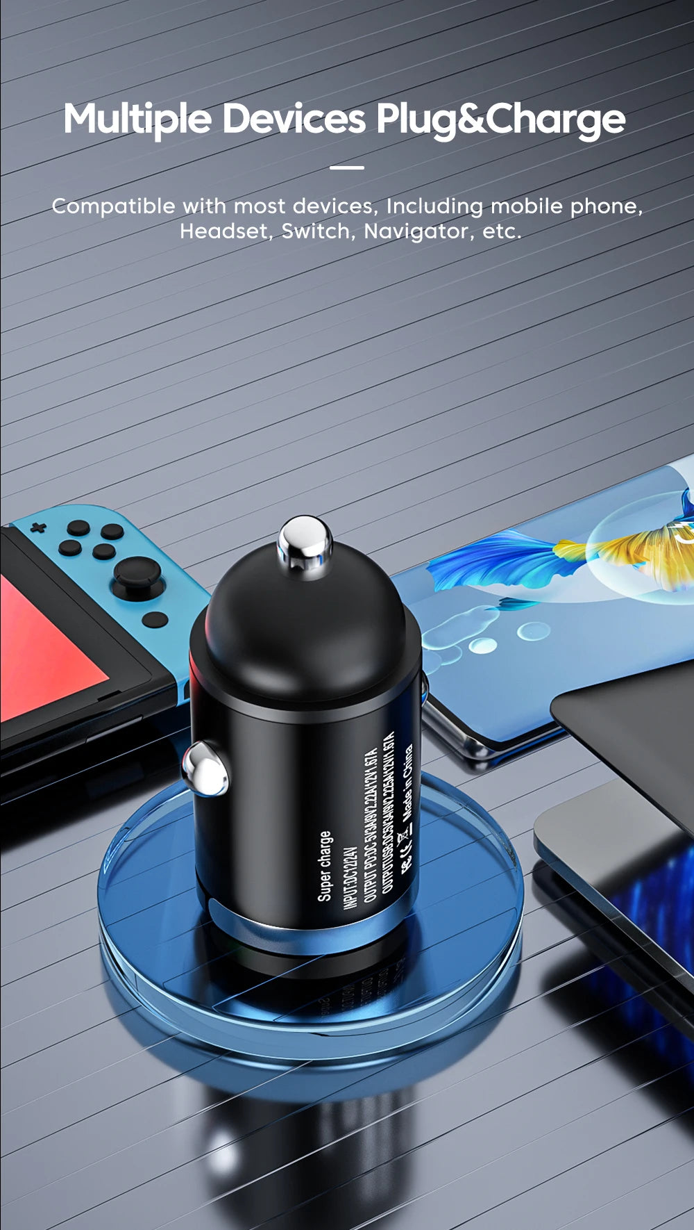 Olaf 100W Mini Car Charger Lighter Fast Charging for iPhone QC3.0 Mini PD USB Type C Car Phone Charger for Xiaomi Samsung Huawei