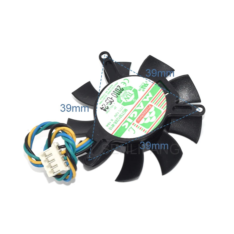 Genuine New Graphics Card Fan 4Pin For MAGIC MGT5012XR-W10 MGT5012XB-W10 12V 0.19A Diameter 45mm Hole Pitch 39mm