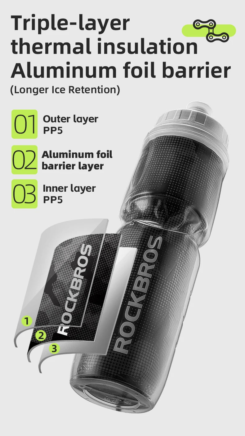 ROCKBROS Thermo Bottle Summer Cold Water Bottle Large Capacity Cycling Thermal Bike Bottle Running Hiking Outdoor Kettle ﻿