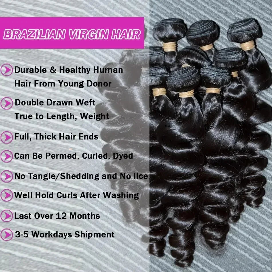 28 38 Inch 18A Loose Wave Bundles Human Hair Bundles Raw Virgin Unprocessed Extensions Loose Deep Wave Bundles Double Weft Braid
