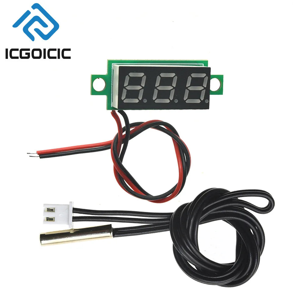 0.28" LED Digital Thermometer – DC 4-28V, Waterproof NTC Probe, ±0.1°C Accuracy, 1m Metal Sensor for Car, Fridge, Fish Tank