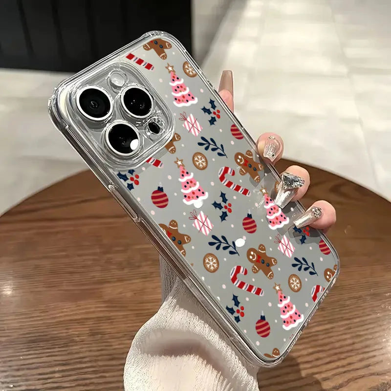 For iPhone 17 16 15 14 13 12 11 Pro Mini Max 17 Air 16E XS X XR 7 8 Plus Case Cartoon Christmas Snowflake Gingerbread Man Cover
