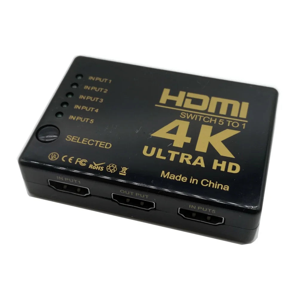 HD 4K*2K HDMI-compatible Switcher 1x5 Port 5 input in to 1 Switch Selector Splitter Hub With IR Remote 3D for PS3 Xbox 360 HDMI