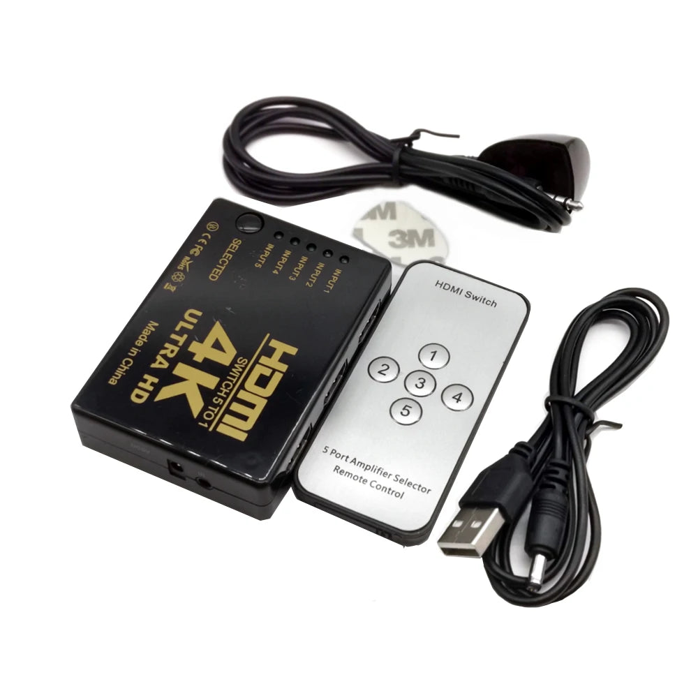 HD 4K*2K HDMI-compatible Switcher 1x5 Port 5 input in to 1 Switch Selector Splitter Hub With IR Remote 3D for PS3 Xbox 360 HDMI