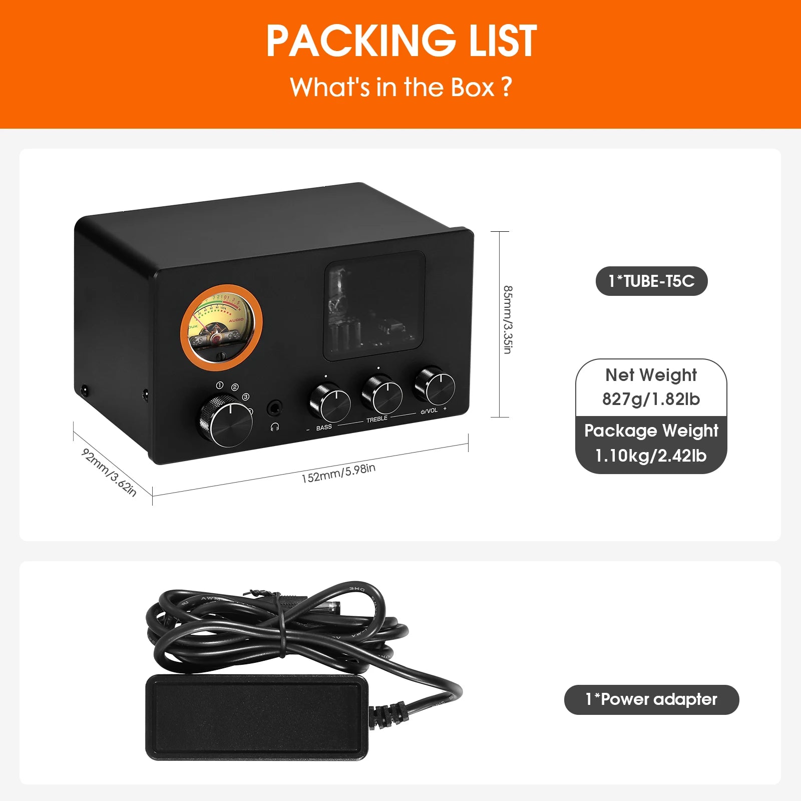 Nobsound TUBE-T5C 4-Way Audio Selector Splitter Mini Stereo Tube Preamp Headphone Amplifier with VU Meter