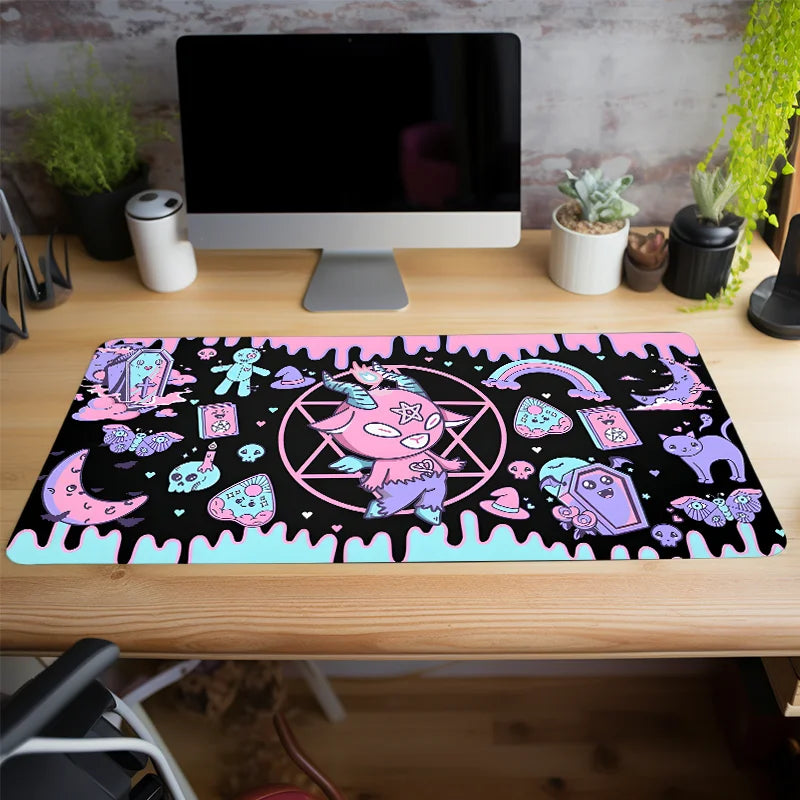 Cute Monster Skull Mouse Pad Large Gaming Desk Mat Computer Keyboard Mousepad with Non-Slip Rubber Base Stitched Gift for Friend
