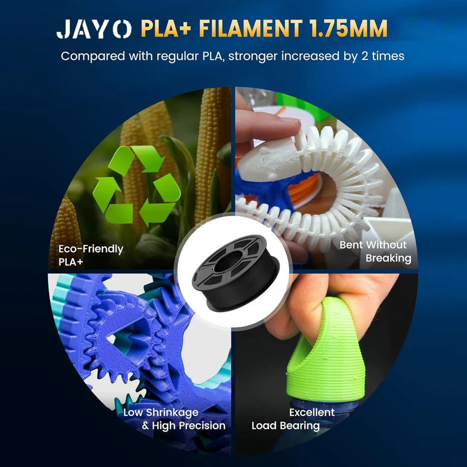 JAYO High Speed PLA Plus 2.0 Filament 1.75mm PLA Plus 2.0 3D Printer Filament 600MM/S 5Rolls Neatly Wound 3D Printing Filament