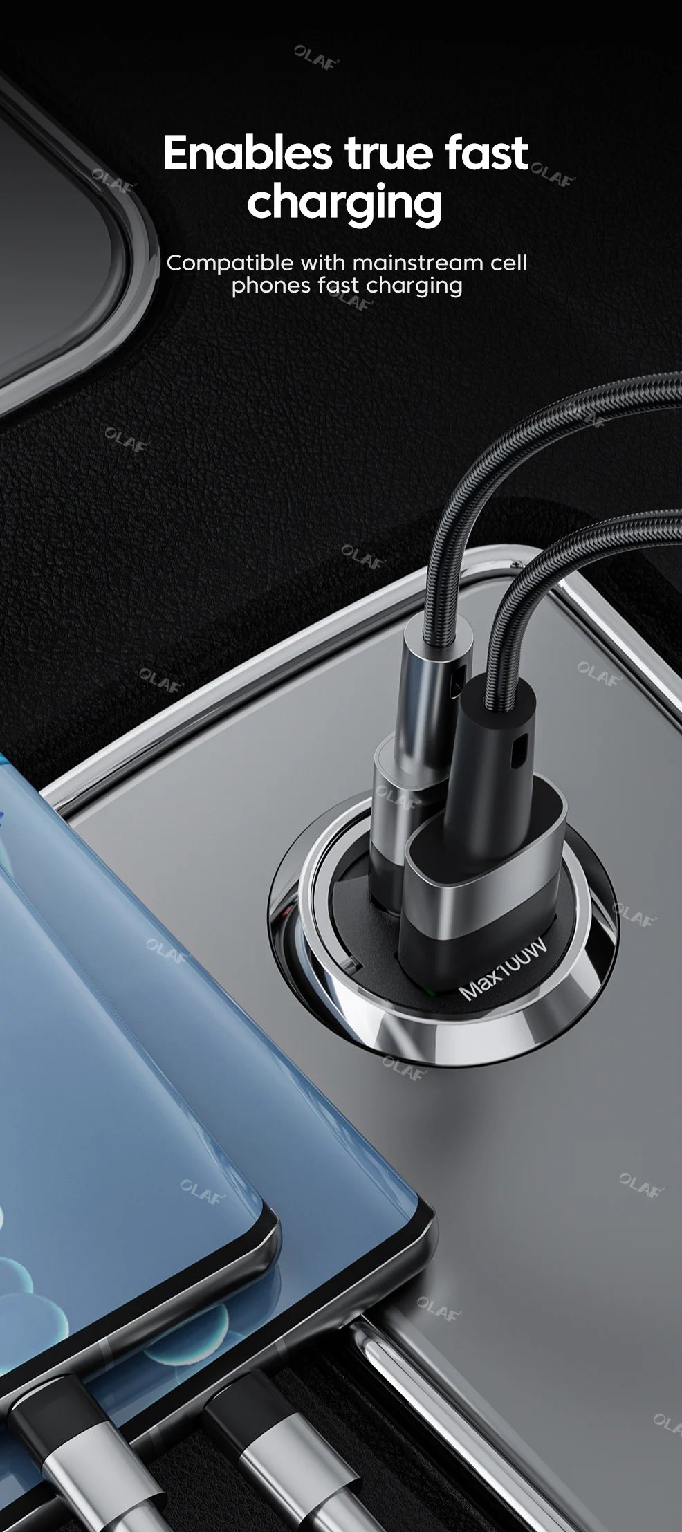 Olaf 100W Mini Car Charger Lighter Fast Charging for iPhone QC3.0 Mini PD USB Type C Car Phone Charger for Xiaomi Samsung Huawei