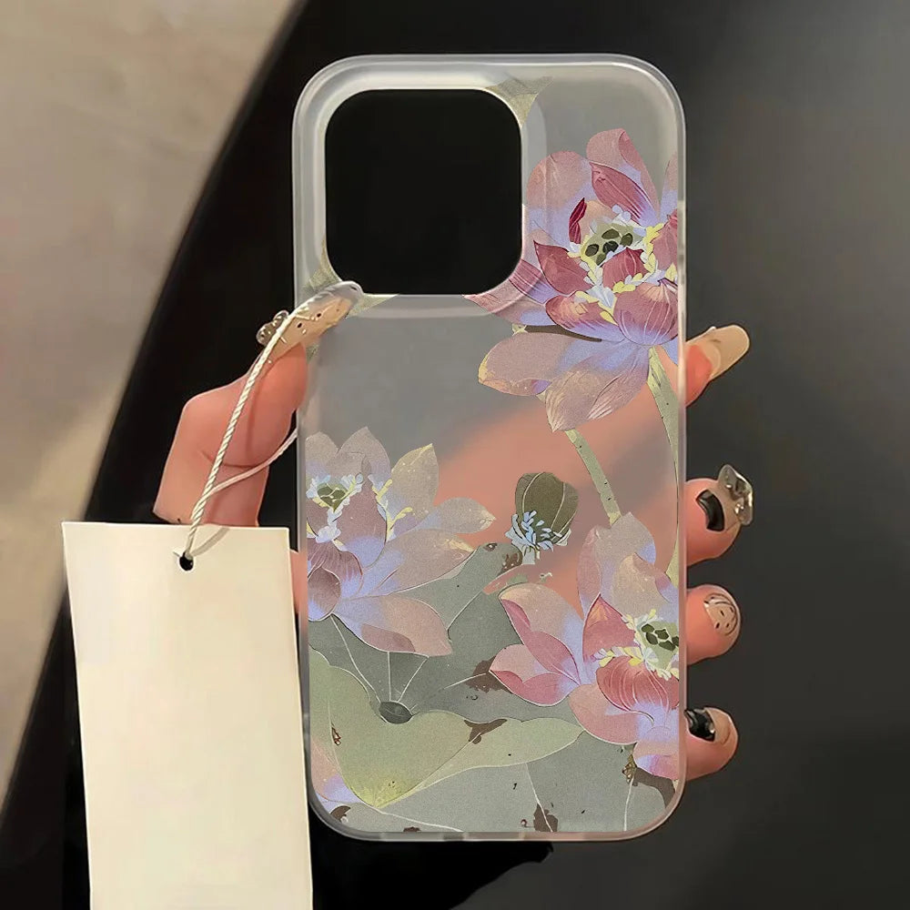 Flowers Phone Case For iPhone 16 Pro Case iPhone 13 11 12 14 15 Pro Max 13 Mini 15 Plus Translucent Slim Silky Skin Back Cover