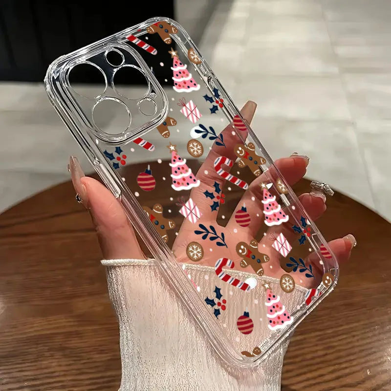 For iPhone 17 16 15 14 13 12 11 Pro Mini Max 17 Air 16E XS X XR 7 8 Plus Case Cartoon Christmas Snowflake Gingerbread Man Cover