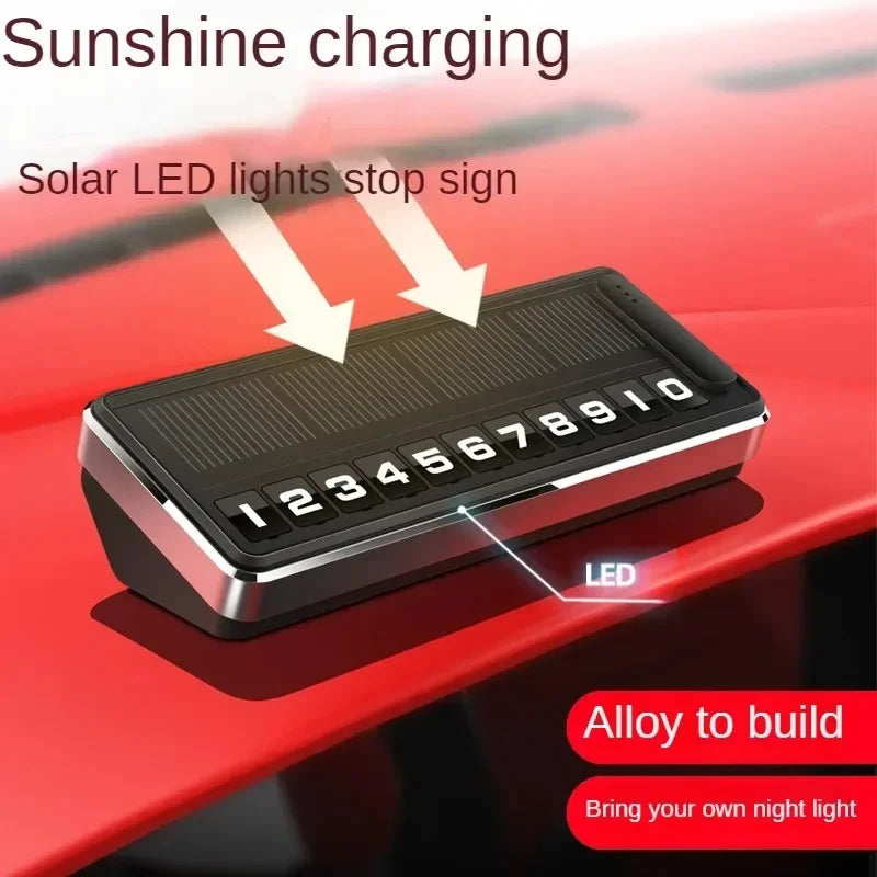 Solar Powered LED Temporary Parking Card, Multi-Number Hidden Plate, Car Parking Stop Gadget