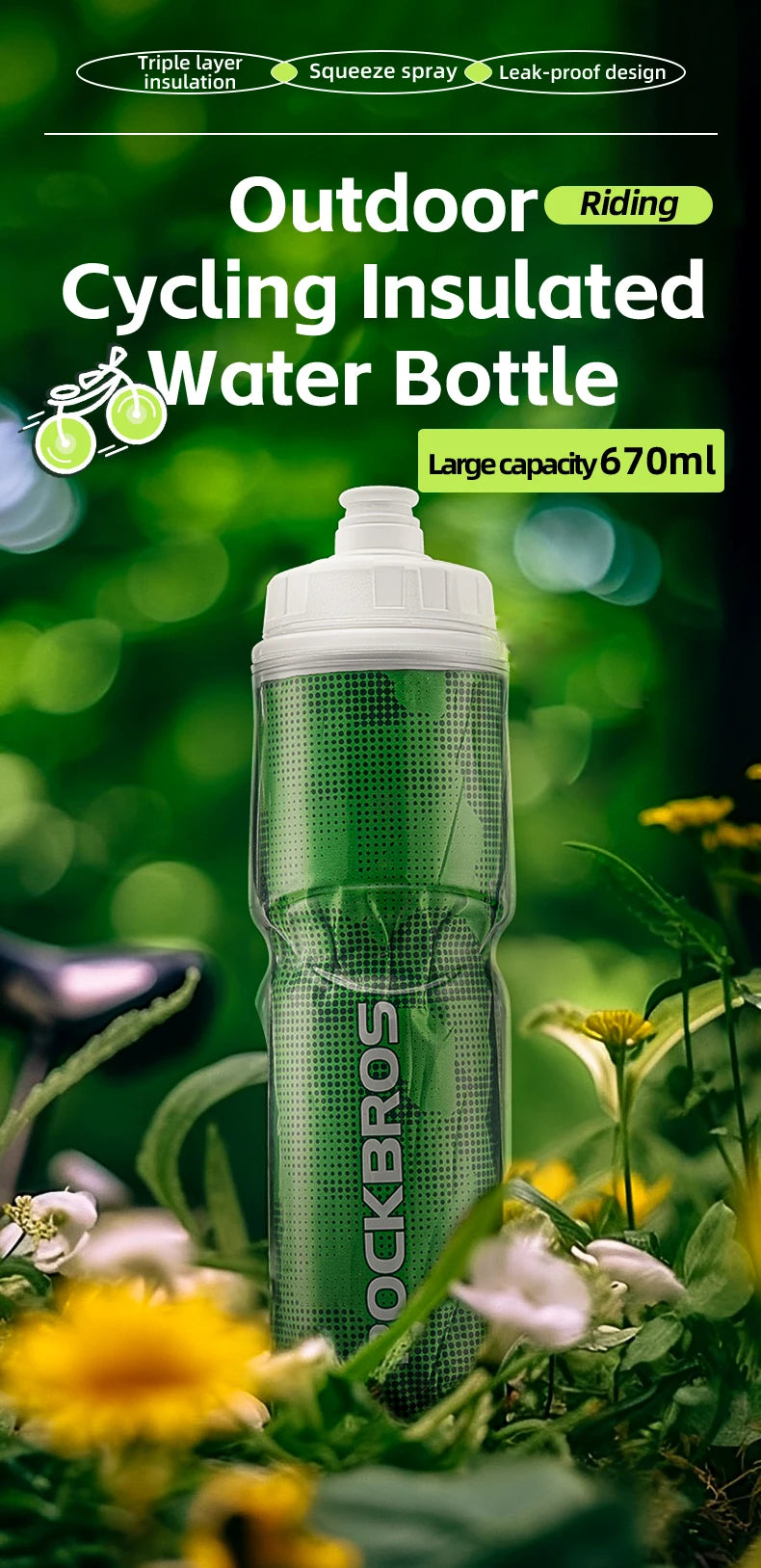 ROCKBROS Thermo Bottle Summer Cold Water Bottle Large Capacity Cycling Thermal Bike Bottle Running Hiking Outdoor Kettle ﻿