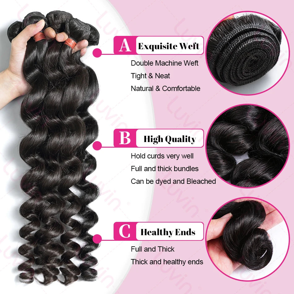28 38 Inch 18A Loose Wave Bundles Human Hair Bundles Raw Virgin Unprocessed Extensions Loose Deep Wave Bundles Double Weft Braid