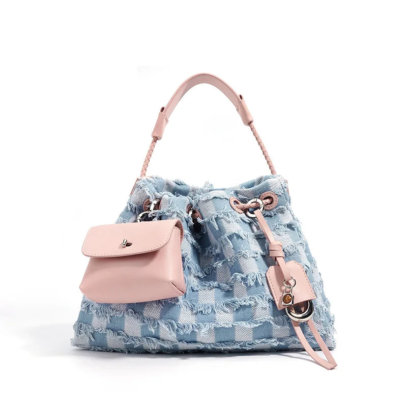 2024 New Women Bag Lady Fashion Half Moon Underarm Shoulder Bag Messenger Female Summer Soft Lightweight Denim Fabric Handbag