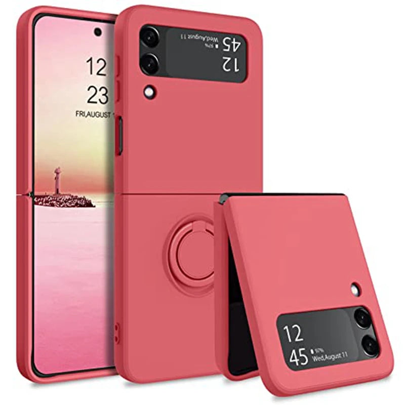 For Samsung Z Flip 5 6 Case Ring Holder Magnetic Liquid Silicone Cases for Samsung Galaxy Z Flip 3 5 6 ZFlip 4 ZFlip5 Soft Cover