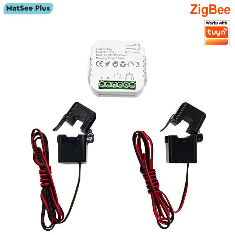 Smart Life ZigBee Energy Monitor, 1, 2 Channel Bidirectional with Current Sensor, App Monitor Power, AC100- 240V Need Gateway