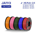 JAYO High Speed PLA Plus 2.0 Filament 1.75mm PLA Plus 2.0 3D Printer Filament 600MM/S 5Rolls Neatly Wound 3D Printing Filament