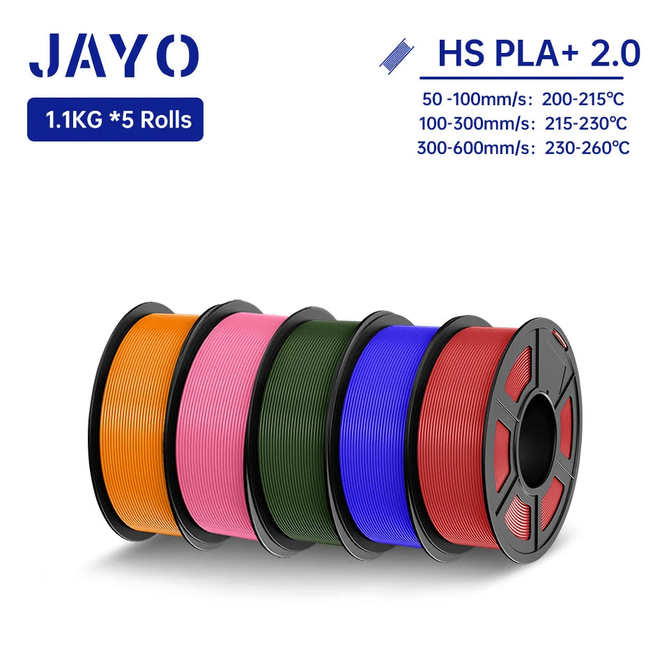 JAYO High Speed PLA Plus 2.0 Filament 1.75mm PLA Plus 2.0 3D Printer Filament 600MM/S 5Rolls Neatly Wound 3D Printing Filament