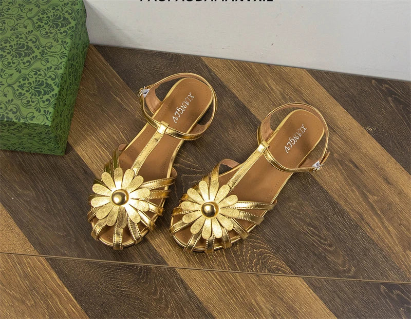 Summer Flat Sandals for Women Braided Hollow Closed-toe Sandals Outdoor Wear Breathable Holiday Roman Shoes sandalias de mujer