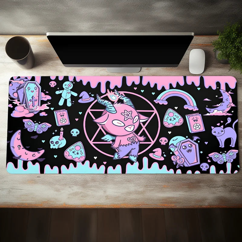 Cute Monster Skull Mouse Pad Large Gaming Desk Mat Computer Keyboard Mousepad with Non-Slip Rubber Base Stitched Gift for Friend