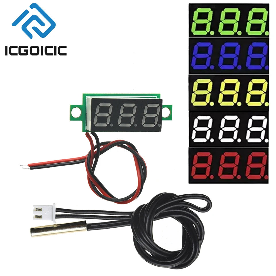 0.28" LED Digital Thermometer – DC 4-28V, Waterproof NTC Probe, ±0.1°C Accuracy, 1m Metal Sensor for Car, Fridge, Fish Tank