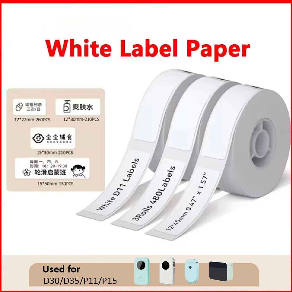 White Label Paper Mini Printer Sticker Waterproof Applicable With D30 D35 P11 Label Printer For Barcode Address Home Business