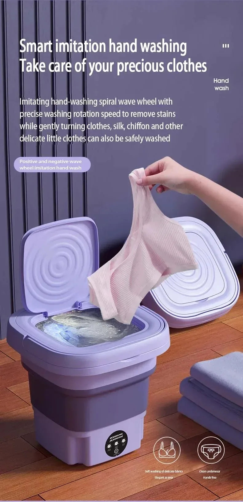 Folding washing machine, mini home clothes, socks, underwear cleaning, washing machine, travel washing machine