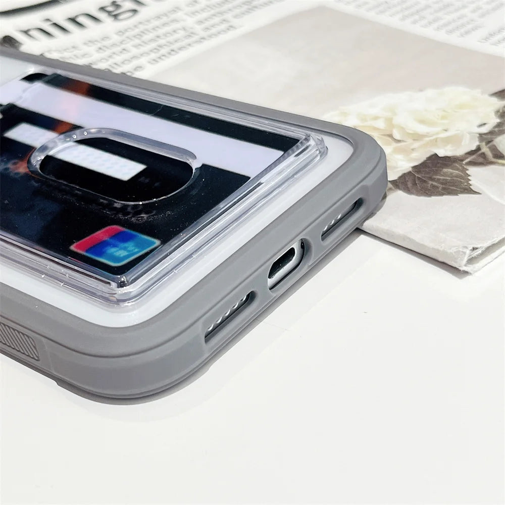 Transparent Card Slot Bag Holder Case For iPhone 17 16 15 14 13 12 11 Pro Max Shockproof Camera Lens Stand Protector Clear Cover