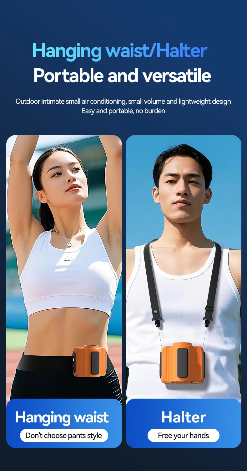 Waist Clip Fan Portable Mini Hanging Neck Fan USB Rechargeable Fan Small Outdoor Camping Waist Fan with Power Bank LED Light